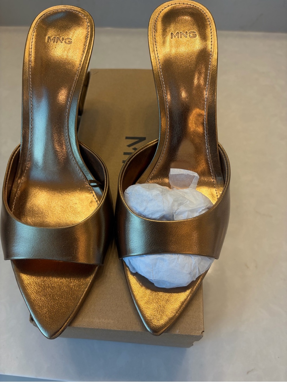 Mango: Size 8 Bronze Metallic Stiletto  Heels